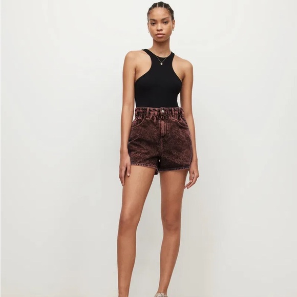 All Saints Pants - All Saints Palmer Paper Bag Jean Shorts Acid Peach Denim Removable Belt